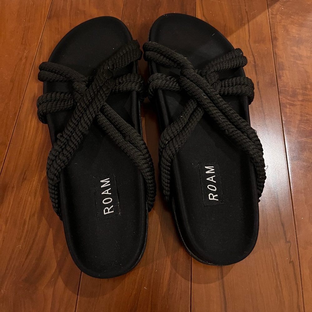 ROAM Black Rope Strappy Slide Sandals